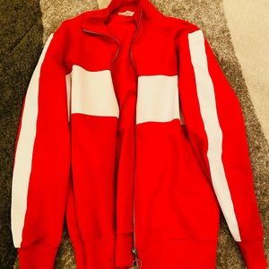 Zip Up Red & White Sweater